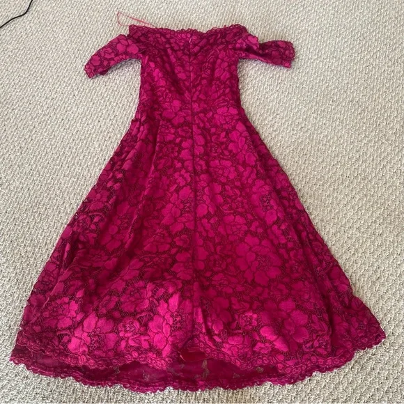 Rickie Freeman for Teri jon Fuchsia lace tulle Midi Dress size 2 - Picture 3 of 10